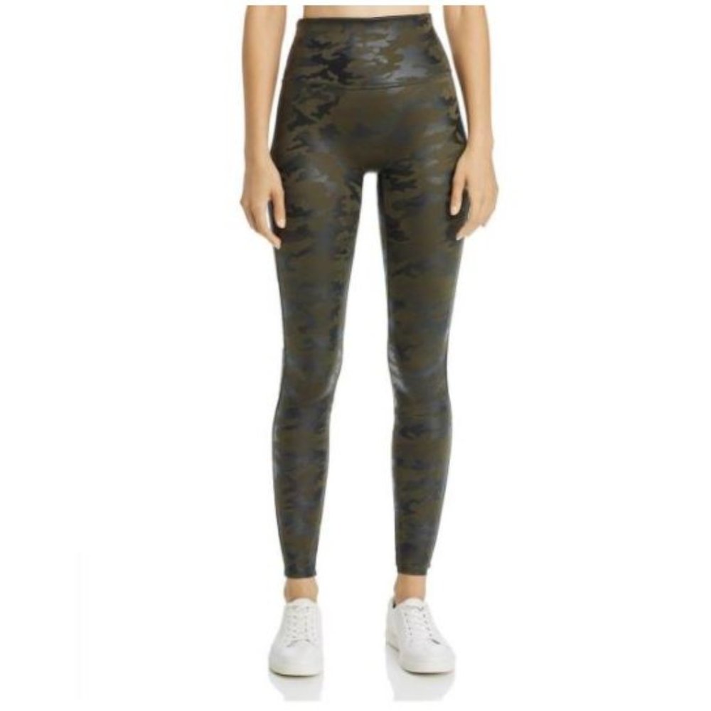 Spanx Camo Faux-Leather Leggings Green XS NWT!